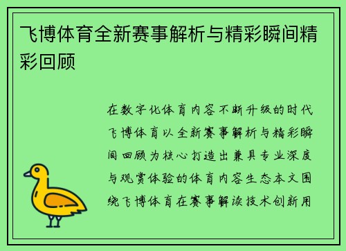 飞博体育全新赛事解析与精彩瞬间精彩回顾